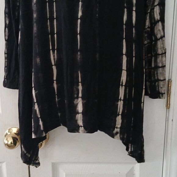 Carole Christian black tan shark bite long sleeve casual tunic top Sz S - Picture 2 of 5